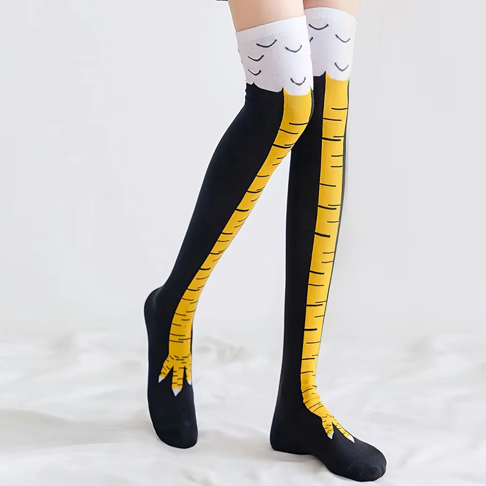 Funny Chicken Leg Socks - 여성용 허벅지 높이 스타킹, 닭 발