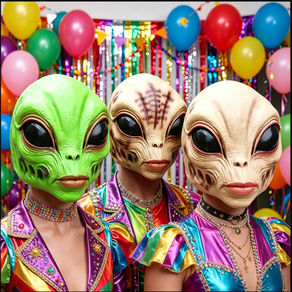 Latex Alien Mask Realistic - 할로윈 외계인 마스크 파티 의상, 무시무시한