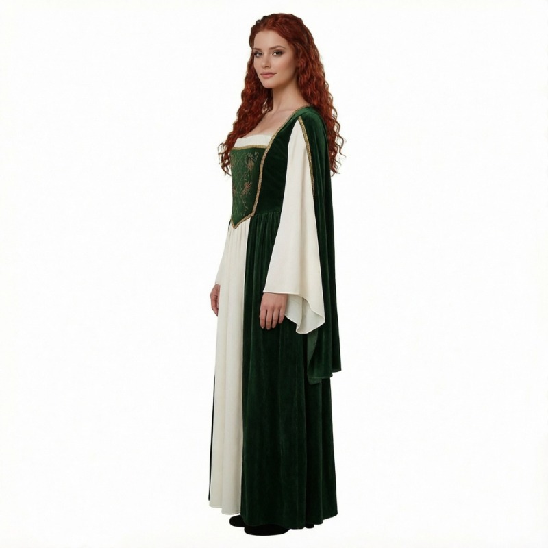 새로운 중세풍 코스프레 의상, 복고풍 긴팔 프린트 드레 - Medieval Renaissance Dress Women 리뷰 및 가격